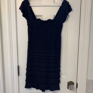 Elegant Navy Ruffled Dress